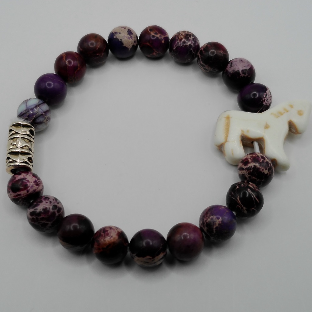 Purple Jasper Sea Sediment Bracelet With Turquoise Horse Charm